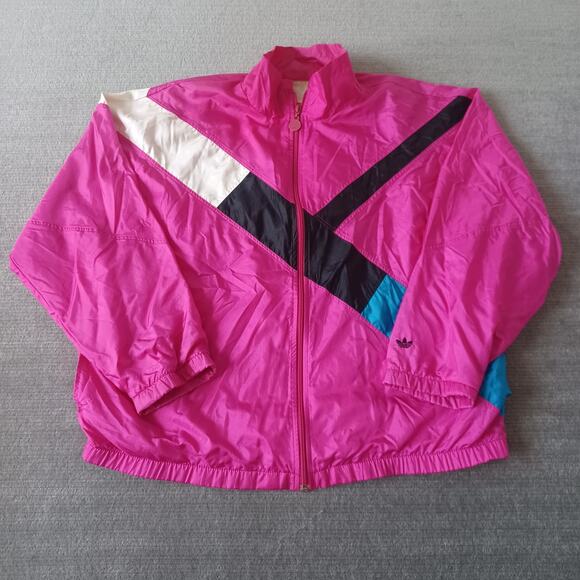 Vintage Adidas Windbraker‎ Jacket Womens Medium Hot Pink Shiny Front Zip 80's - Picture 8 of 8